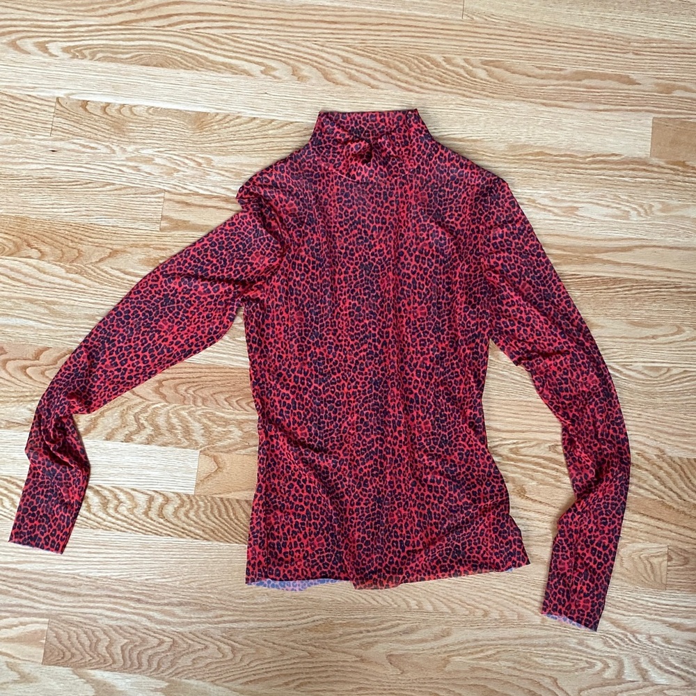 AFRM Red Leopard Mesh High Neck Long Sleeve nwot